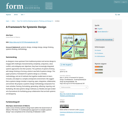 A Framework for Systemic Design | FormAkademisk - forskningstidsskrift for design og designdidaktikk