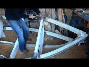 Experimental Boat Building Part 4, Fiberglassing the Frame with woven roving and resin