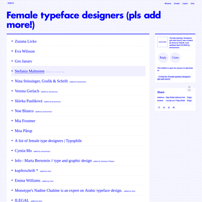 Female typeface designers (pls add more!) · linkli.st