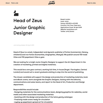 Junior Graphic Designer - Head of Zeus