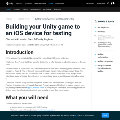 Building your Unity game to an iOS device for testing - Unity