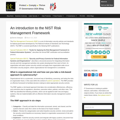An introduction to the NIST Risk Management Framework - IT Governance USA Blog