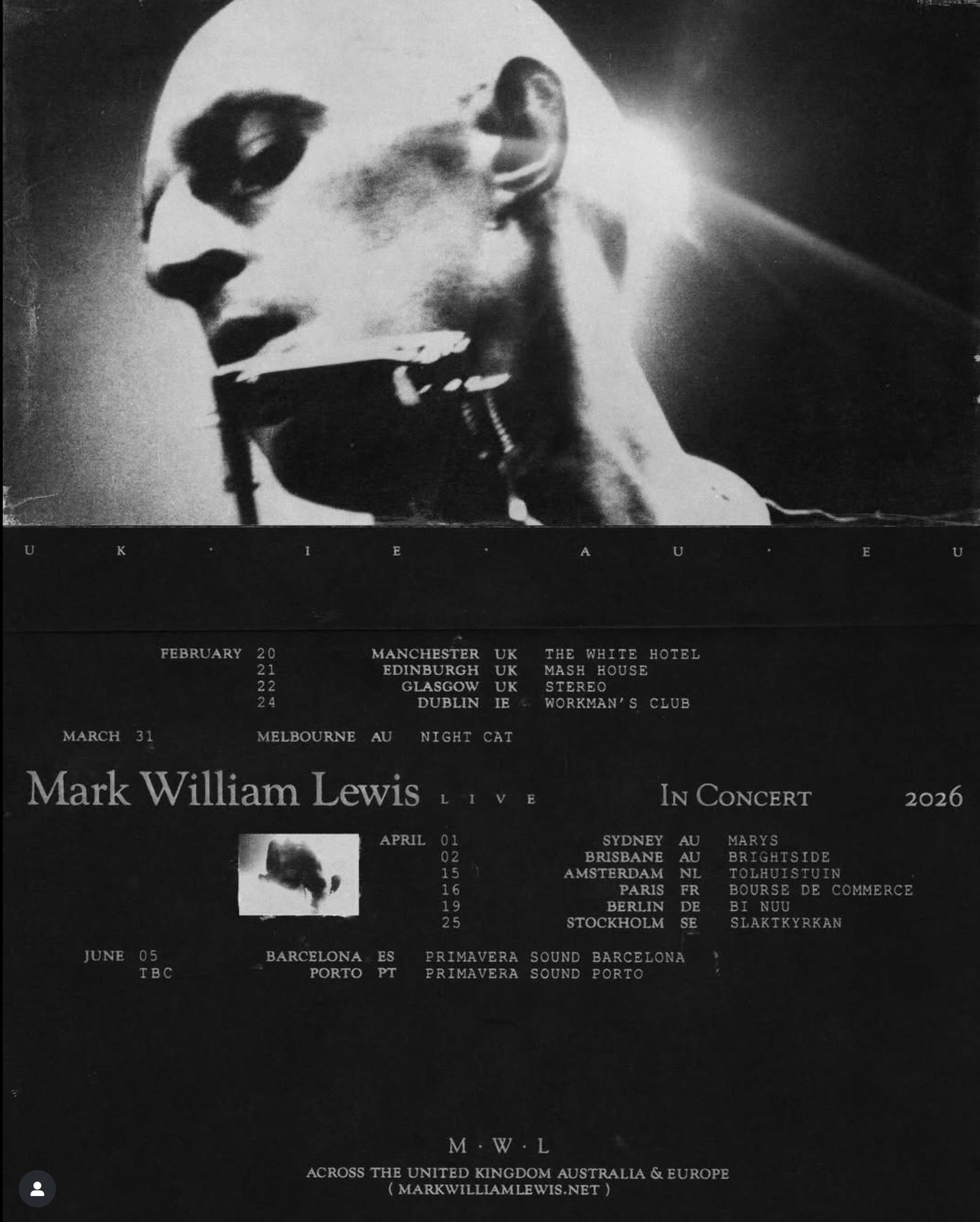 Tour poster for Mark William Lewis