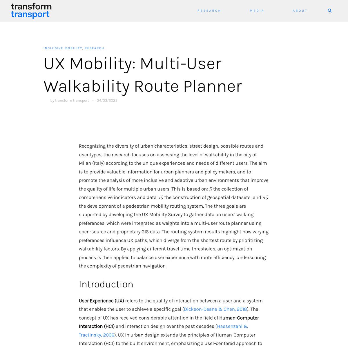UX Mobility: Multi-User Walkability Route Planner&nbsp; - Transform Transport