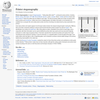 Printer steganography - Wikipedia, the free encyclopedia