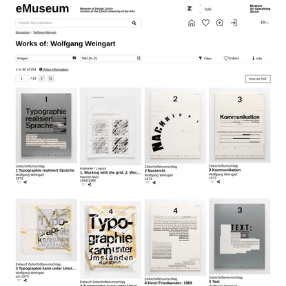 Objekte - Wolfgang Weingart - Biografien - eMuseum Museum für Gestaltung Zürich Archiv Zürcher Hochschule der Künste ZHdK
