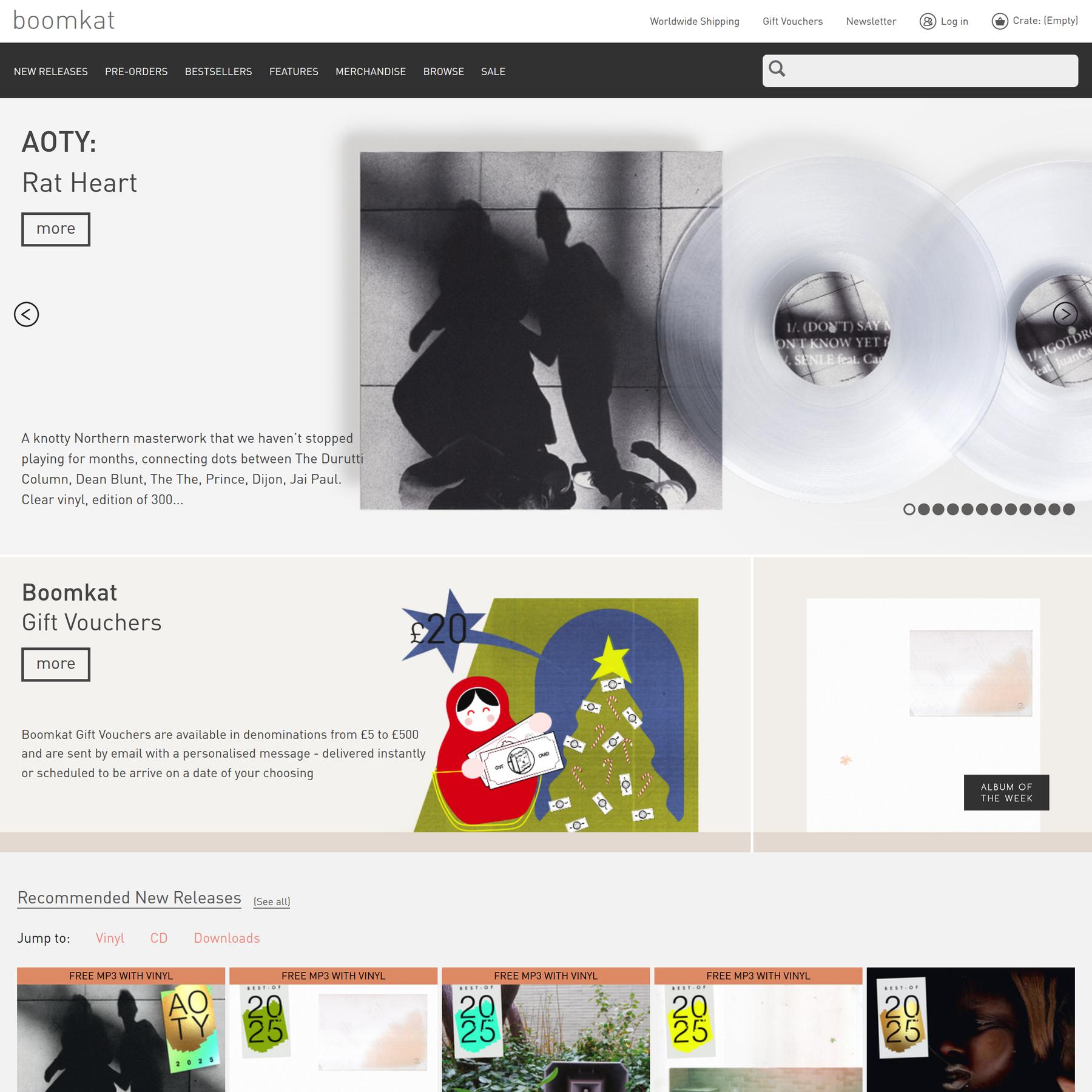 Boomkat: Independent Music Specialist selling Vinyl, CD’s, Cassettes and Downloads worldwide