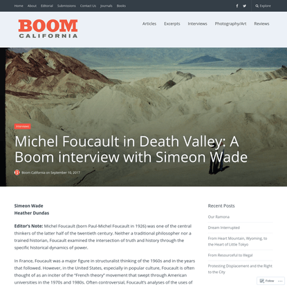Michel Foucault in Death Valley: A Boom interview with Simeon Wade