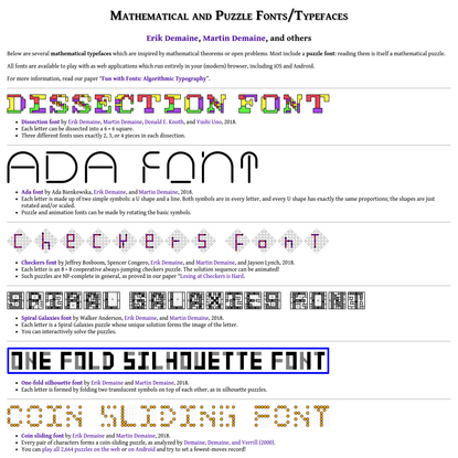 Mathematical and Puzzle Fonts/Typefaces