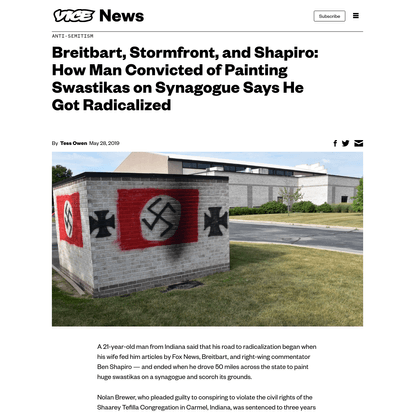 Breitbart, Stormfront, and Shapiro: How Man Convicted of Painting Swastikas on Synagogue Says He Got Radicalized