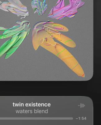 Detail of abstract album artwork showing a soft sculptural 3D form with embossed surfaces and fine iridescent contour lines.