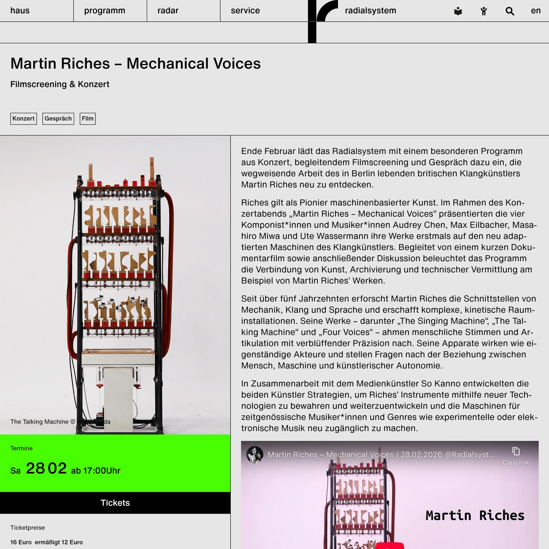 preview of Radialsystem - Martin Riches – Mechanical Voices