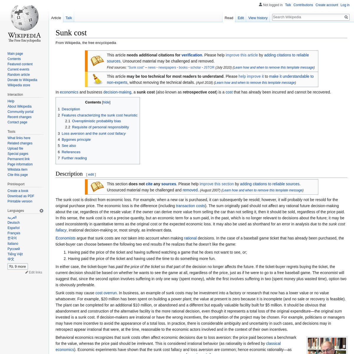 Sunk cost Wikipedia — Are.na