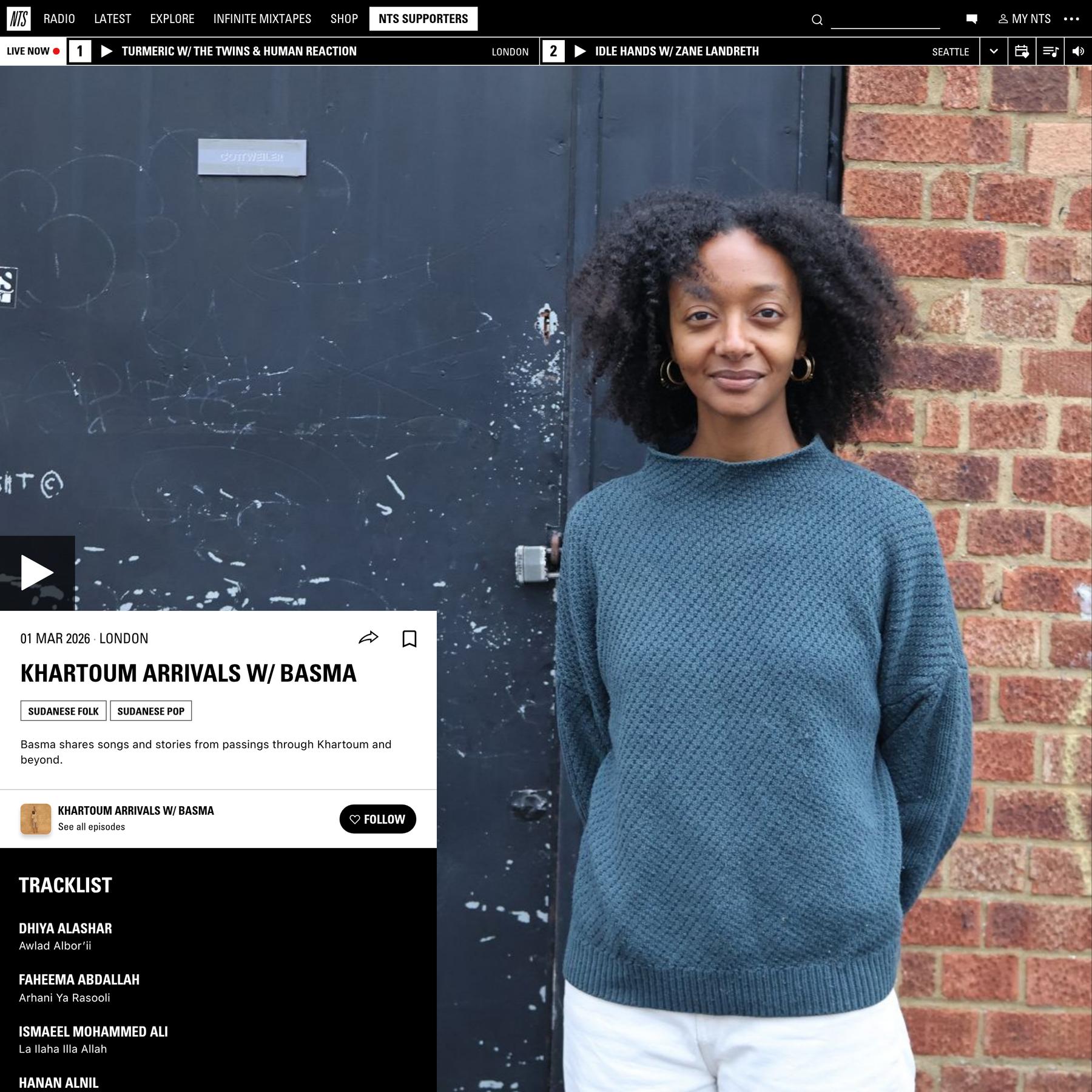 Khartoum Arrivals w/ Basma 1st March 2026 | Listen on NTS