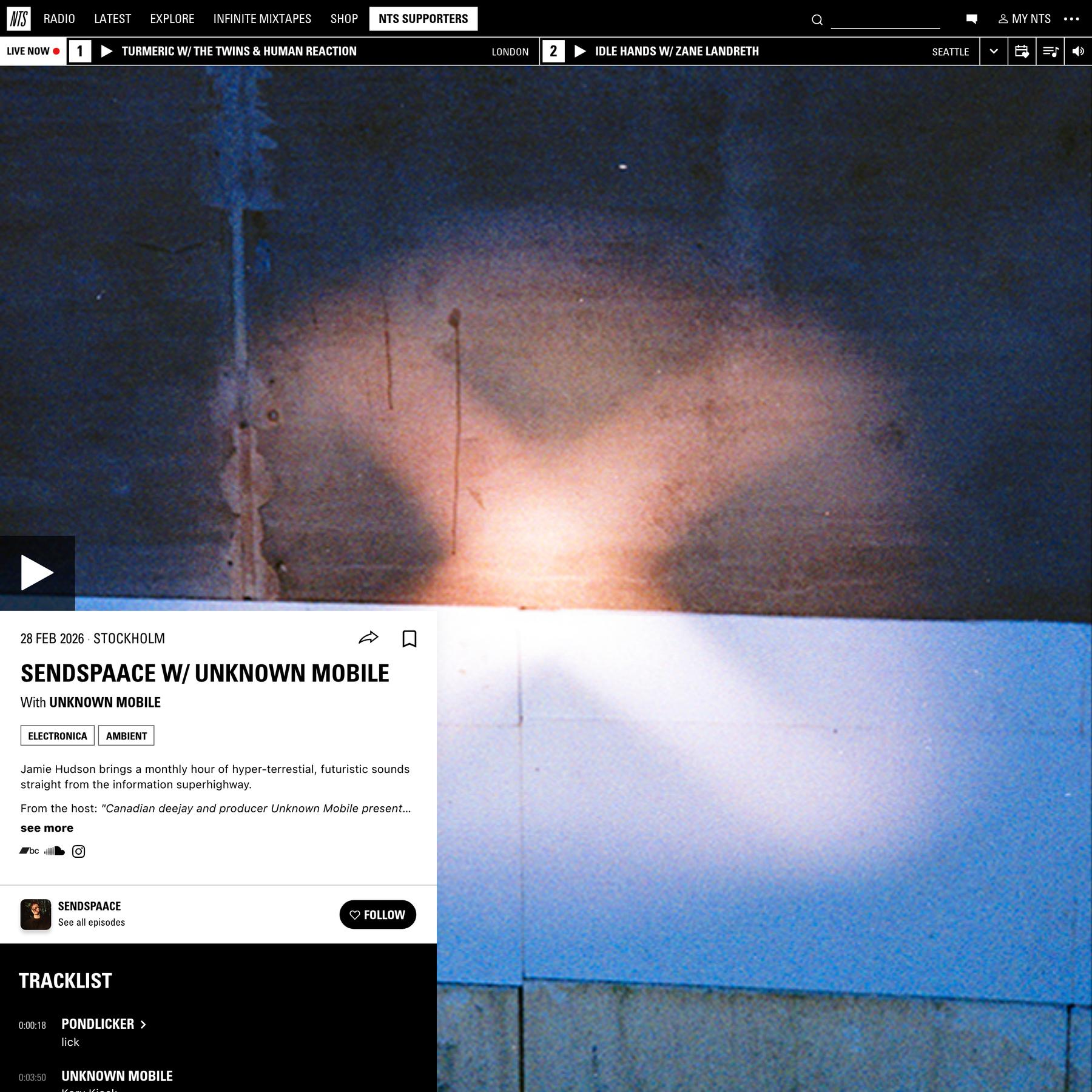 Sendspaace w/ Unknown Mobile 28th February 2026 | Listen on NTS