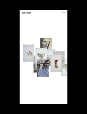 Portfolio website featuring an overlapping, collage-like image layout presenting sculptural works made from recycled materials, paired with a minimalist navigation sidebar.