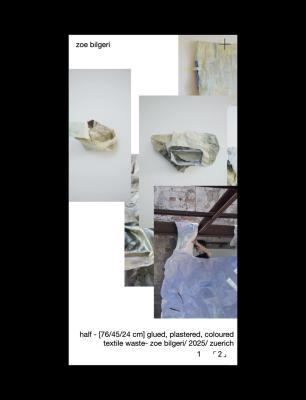 Minimalist artist website shown in mobile view, displaying a layered collage of sculptural textile works in an asymmetrical grid with generous white space and a draggable, overlapping image layout.