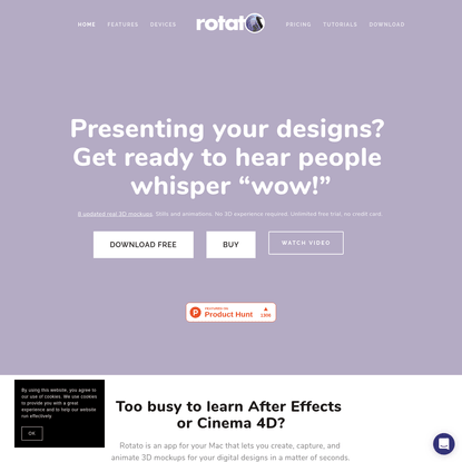 Rotato - 3D mockups, drag and drop - - Animated 3D mockups for your app designs