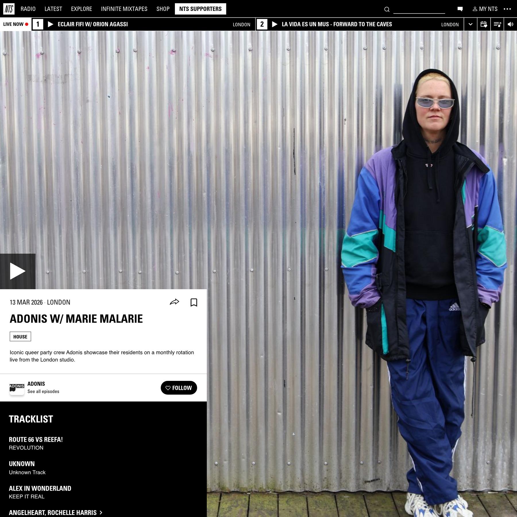 ADONIS w/ Marie Malarie 13th March 2026