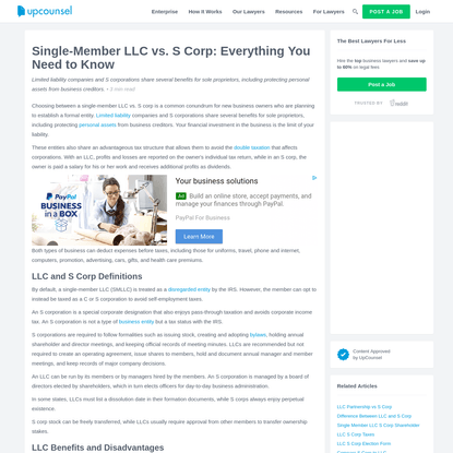 Single-Member LLC vs. S Corp | UpCounsel 2019