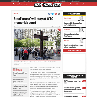Steel 'cross' will stay at WTC memorial: court