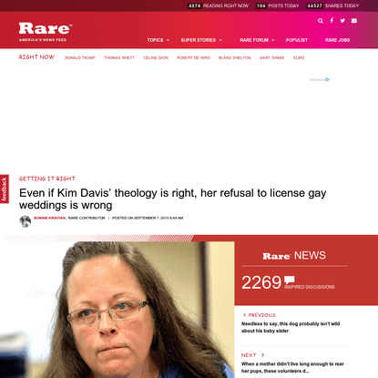 Even if Kim Davis' theology is right, her refusal to license gay weddings is wrong