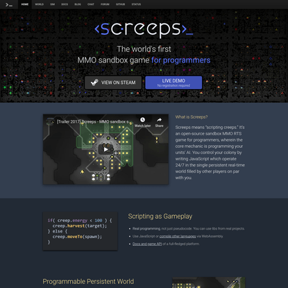 Screeps - MMO strategy sandbox game for programmers