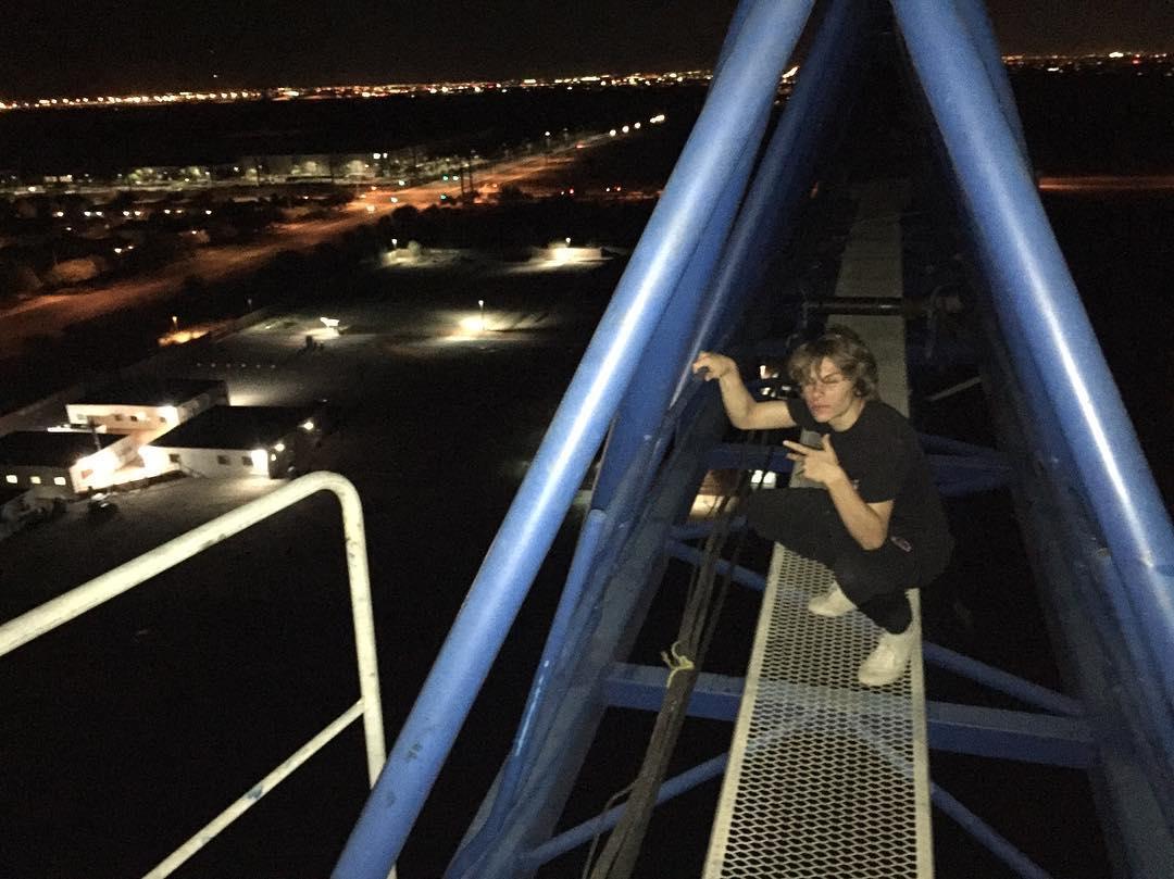 coming to you live from on top of a crane (that's a picture of connor, not me)