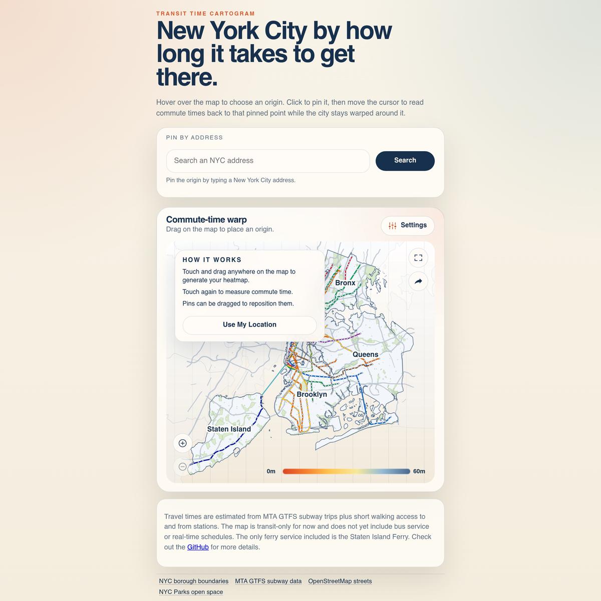 NYC Commute POV | Transit Time Cartogram