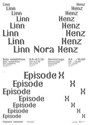 Black and white exhibition poster with a typographic design inspired by type specimens with the typeface Chicago Grey by Sarah Iller repeated in cascading lines of decreasing size.