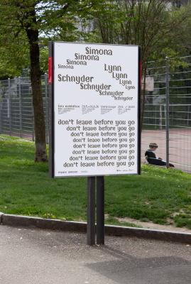 APG poster stand in Biel showing type poster with cascading waterfalls of wobbly Chicago Grey Typeface arranged in a triangle shape.