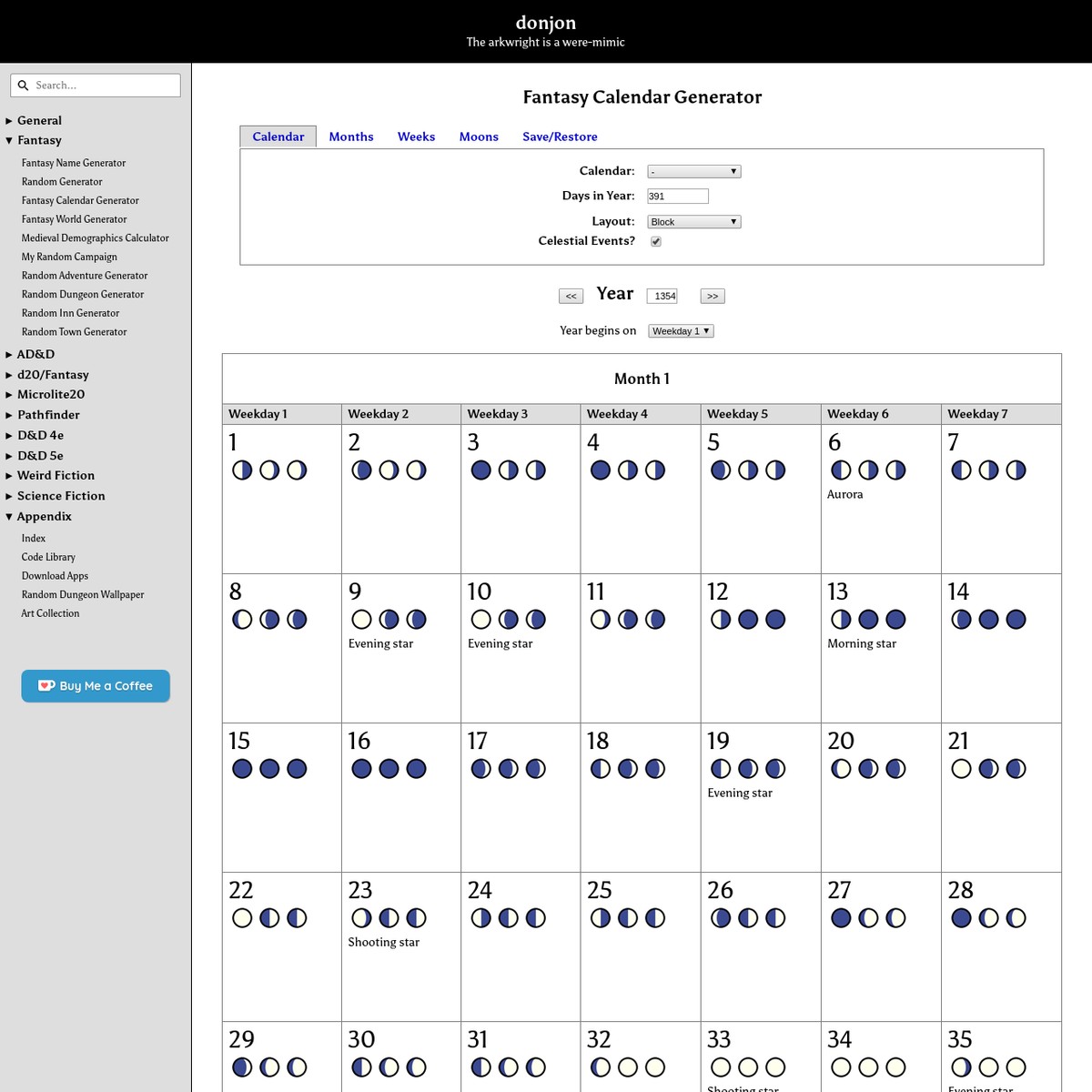 Fantasy Calendar Generator Customize and Print