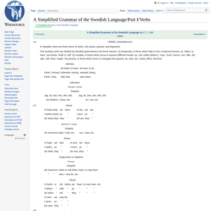 A Simplified Grammar of the Swedish Language/Part I/Verbs