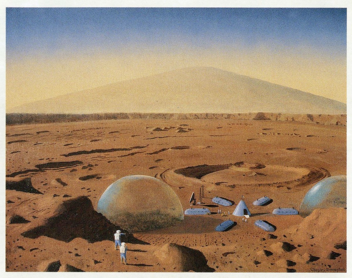 Картина марс. Чесли Боунстелл. Chesley Bonestell Mars. Чесли Боунстелл картины. Картина художника «на Марсе. Встреча двух миров», Юрий Швец, 1961.