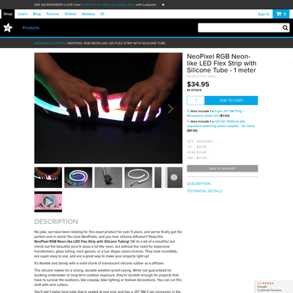 NeoPixel RGB Neon-like LED Flex Strip with Silicone Tube