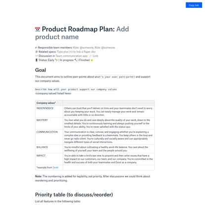 📆 Product Roadmap Plan: Add product name