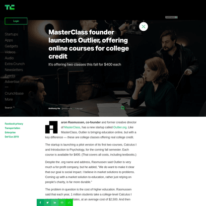 MasterClass founder launches Outlier, offering online courses for college credit