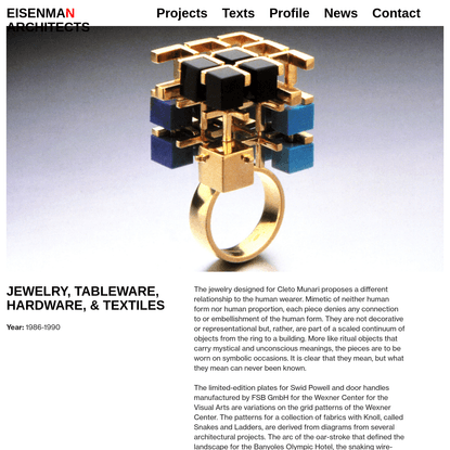 Jewelry, Tableware, Hardware 1986 & Textiles 1990 - EISENMAN ARCHITECTS