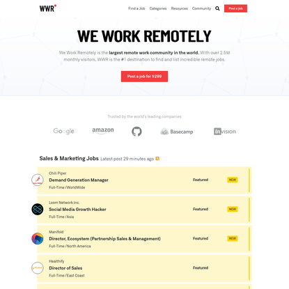 We Work Remotely: Remote jobs in design, programming, marketing and more