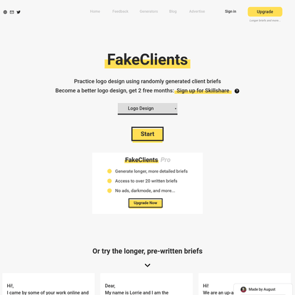 FakeClients - Generate Fake Design Client Briefs for Graphic Designers and Logo Designers