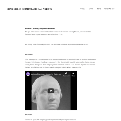 Machine Learning component of Devices - Char Stiles (Computational Artist)