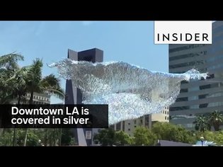 This magical art installation covers Downtown LA in silver streamers