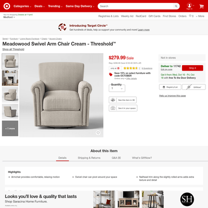 Meadowood Swivel Arm Chair Cream - Threshold&#153;
