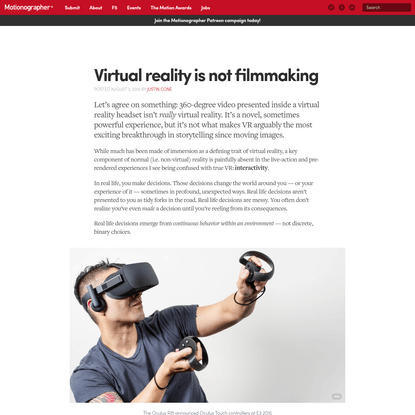 Virtual reality is not filmmaking
