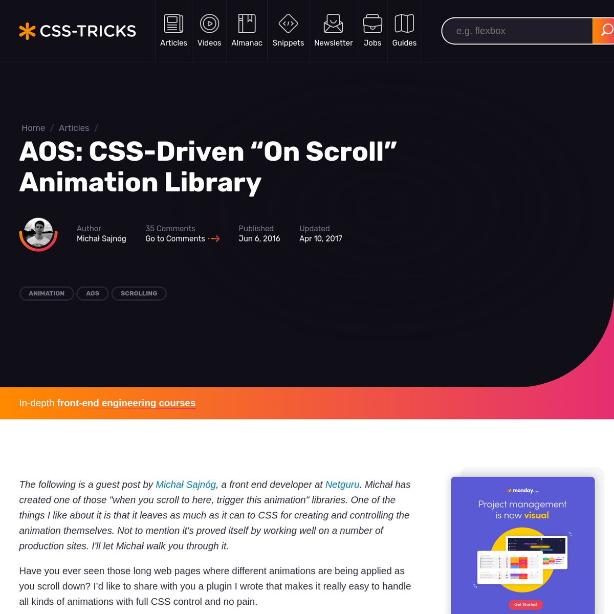 AOS: CSS-Driven "On Scroll" Animation Library | CSS-Tricks — Are.na