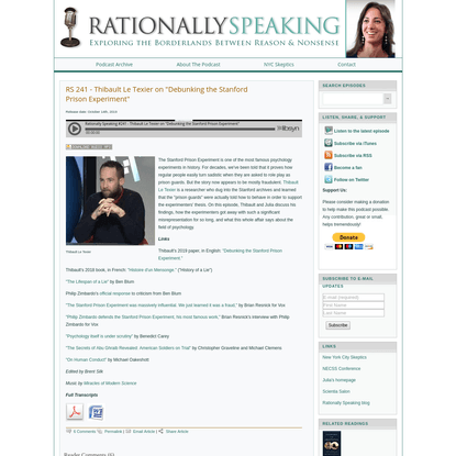 Rationally Speaking | Official Podcast of New York City Skeptics - Current Episodes - RS 241 - Thibault Le Texier on "Debunk...