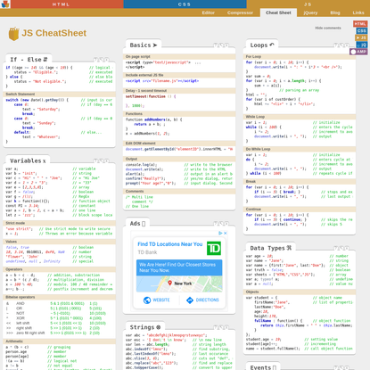 Online Interactive JavaScript (JS) Cheat Sheet