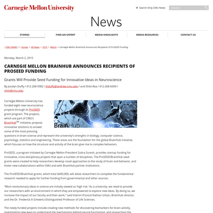 Carnegie Mellon BrainHub Announces Recipients of ProSEED Funding-CMU News - Carnegie Mellon University
