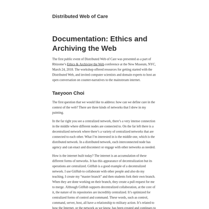 Documentation: Ethics and Archiving the Web