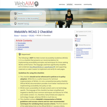 WebAIM's WCAG 2 Checklist